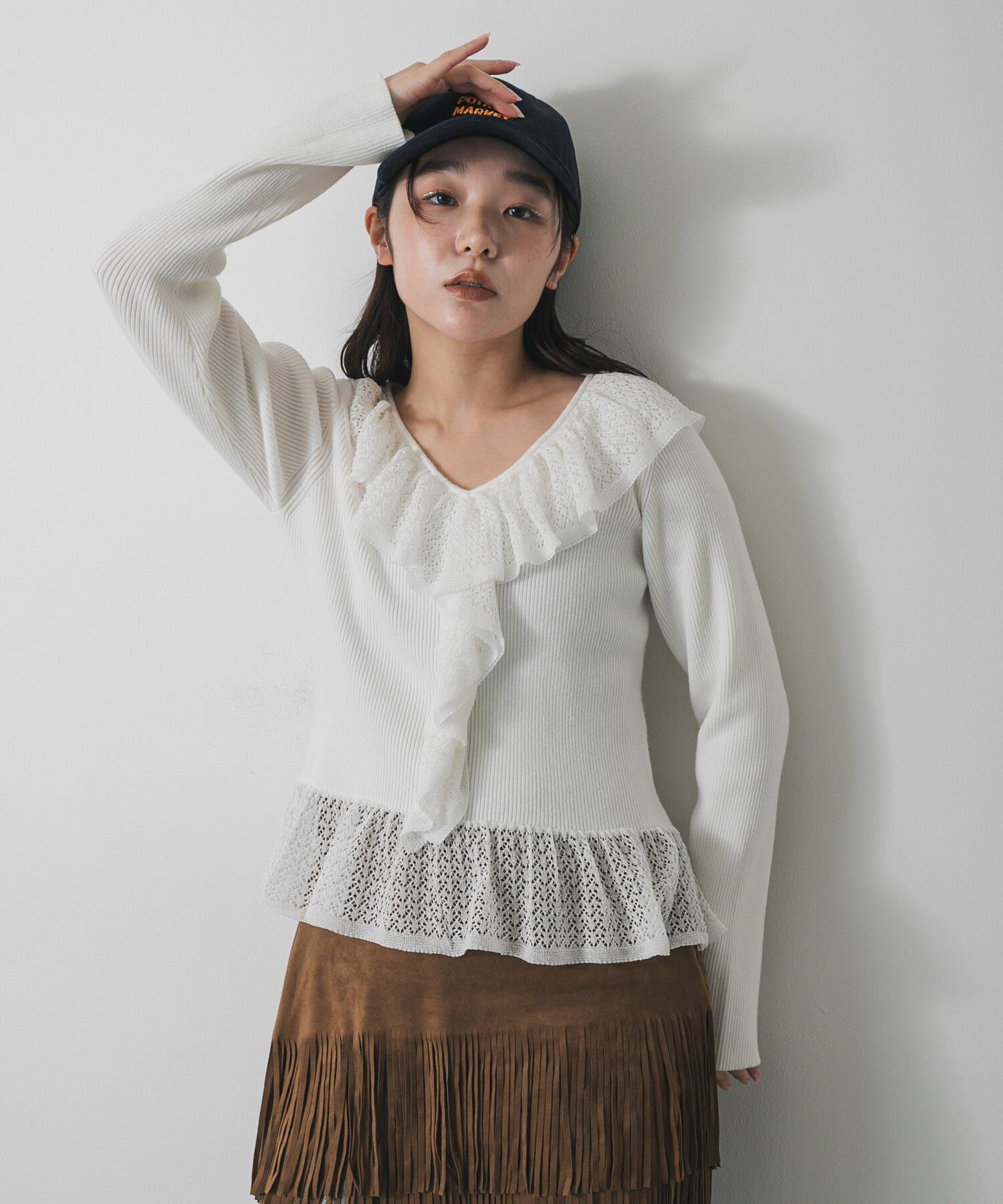 SENSE OF PLACE by URBAN RESEARCH「『洗濯可』フリルレースフレアスリーブニット」|ニット・セーター|