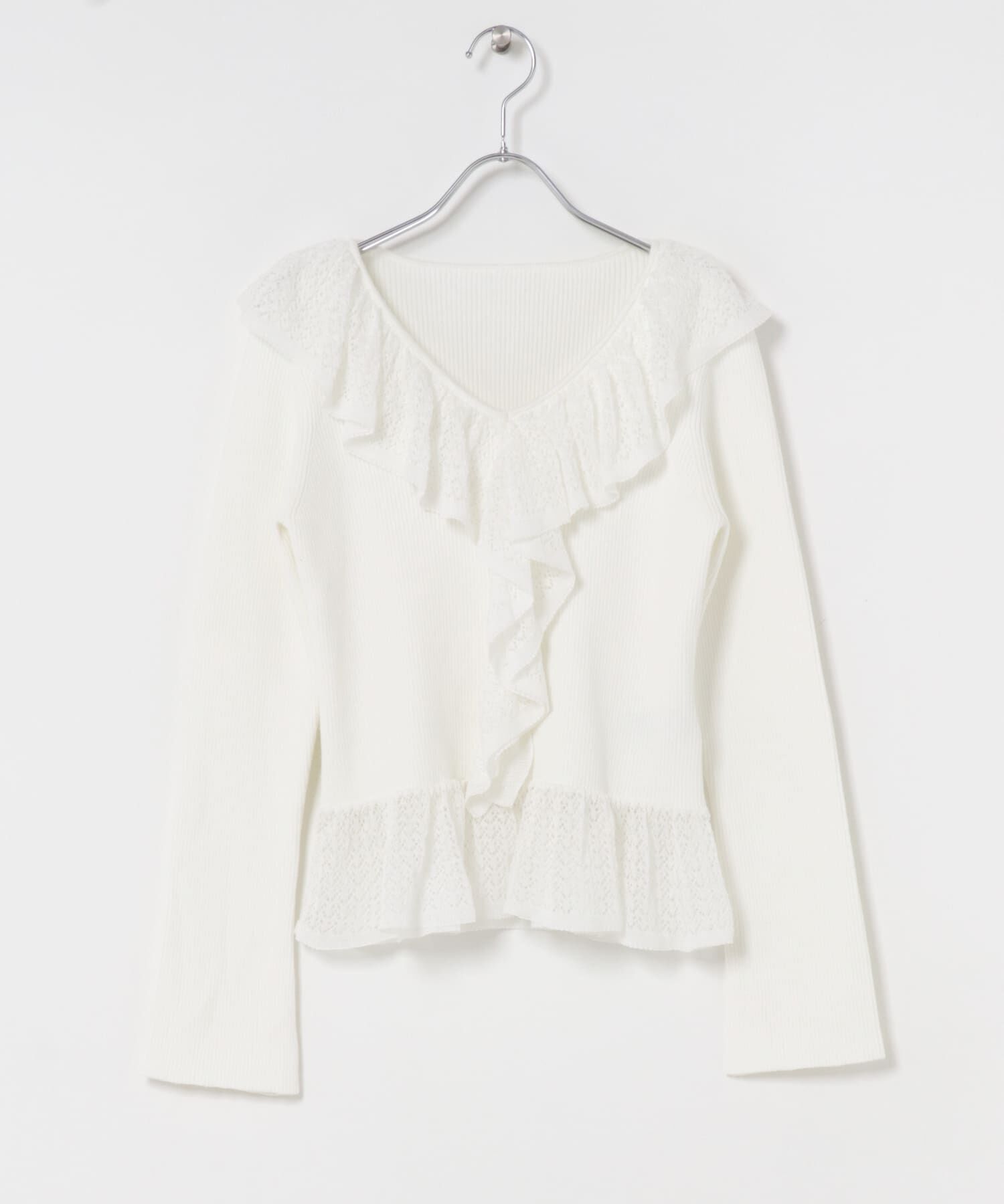 SENSE OF PLACE by URBAN RESEARCH「『洗濯可』フリルレースフレアスリーブニット」|ニット・セーター|