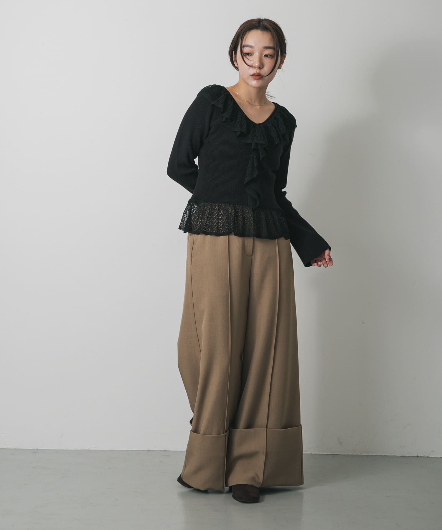 SENSE OF PLACE by URBAN RESEARCH「『洗濯可』フリルレースフレアスリーブニット」|ニット・セーター|