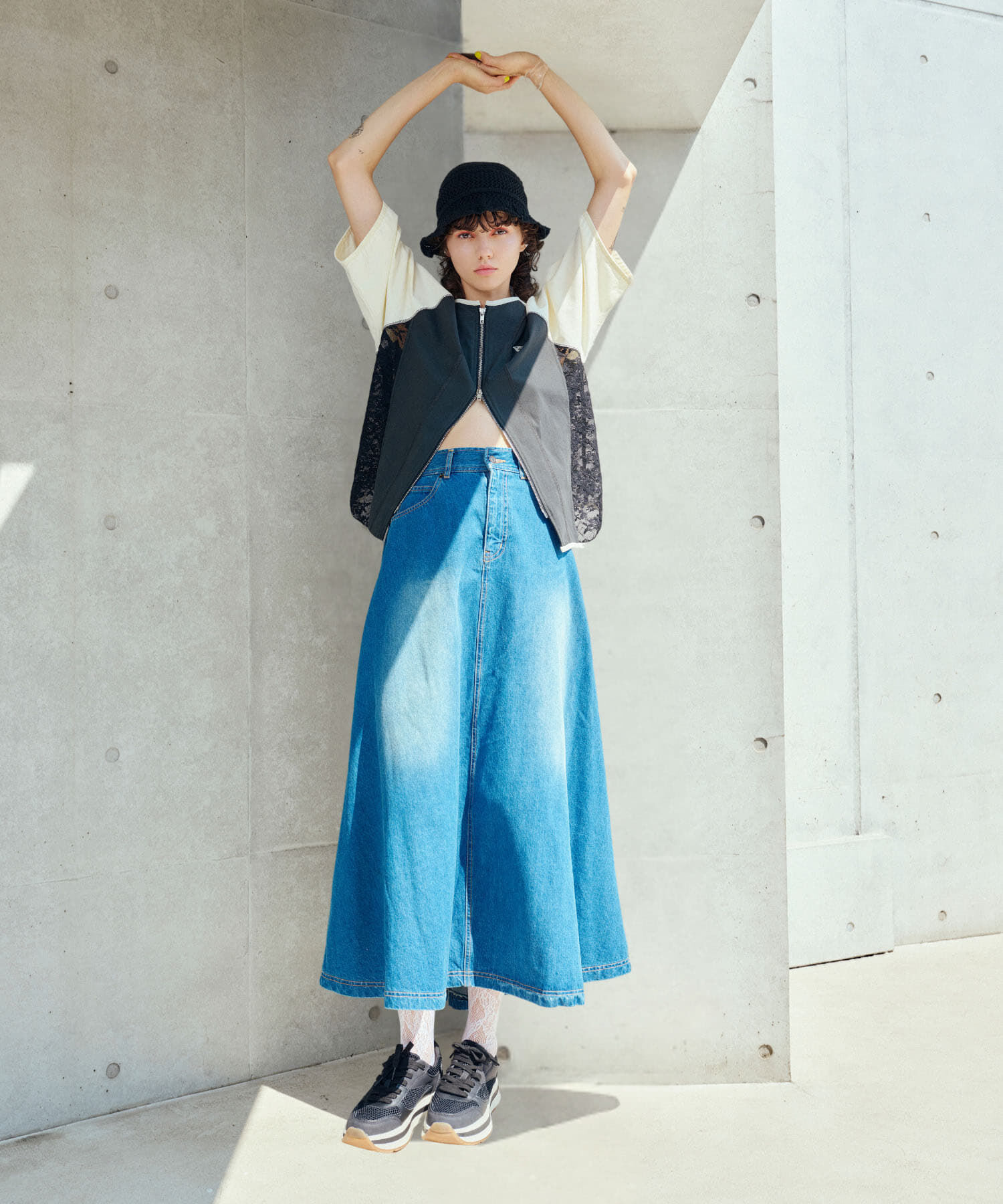 SENSE OF PLACE by URBAN RESEARCH「ANNA SUI NYC　オーバードレープデニムロングスカート」|スカート|