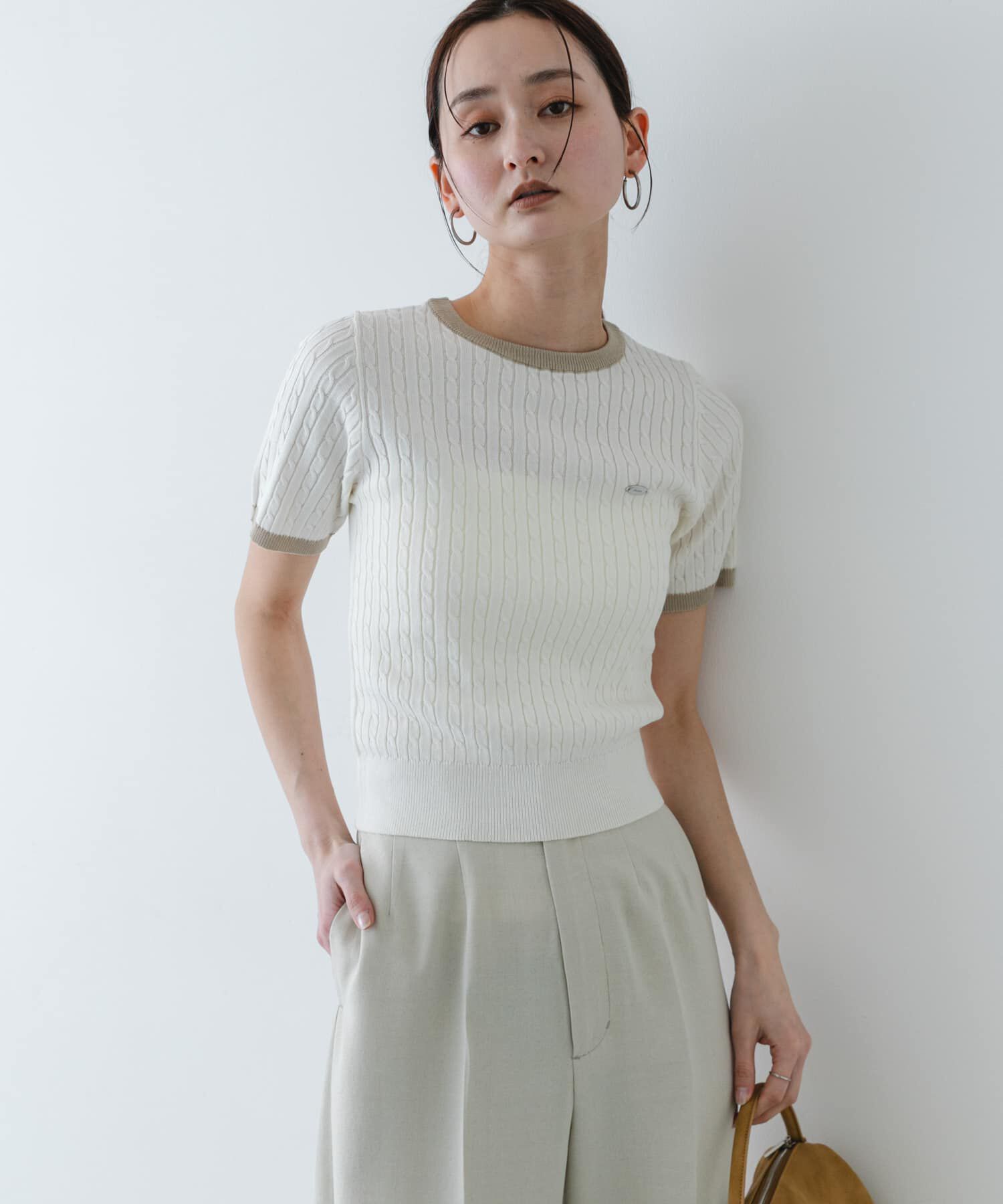 SENSE OF PLACE by URBAN RESEARCH「『洗濯可』バイカラーケーブルセーター」|ニット・セーター|オフホワイト