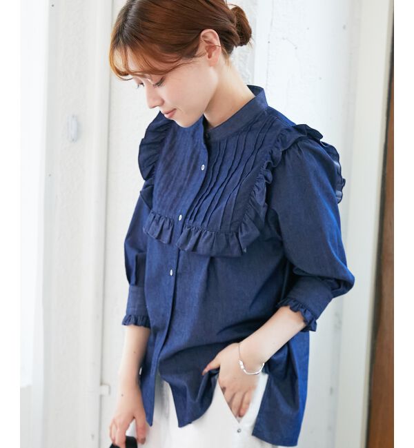  「デニムフリルブラウス」|シャツ・ブラウス|