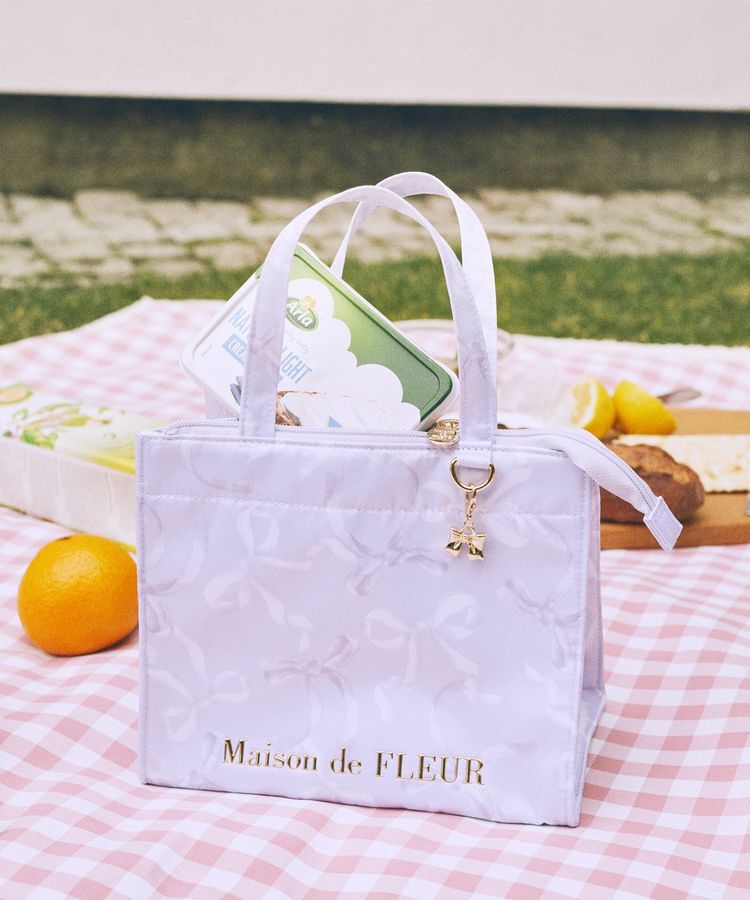 Maison de FLEUR「【保冷機能付き】リボン柄保冷バッグ」|トートバッグ|ブルー