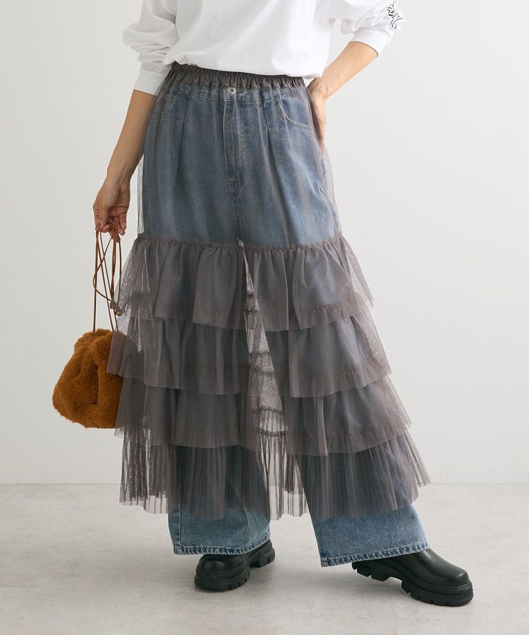 Green Parks「2wayチュールティアードフリルスカート(ペチ付き)」|スカート|Gray