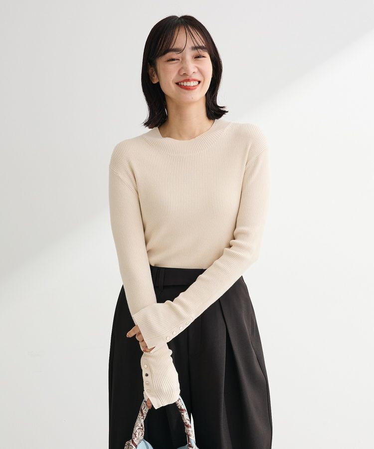 Green Parks「袖口金釦リブニットプルオーバー」|ニット・セーター|White