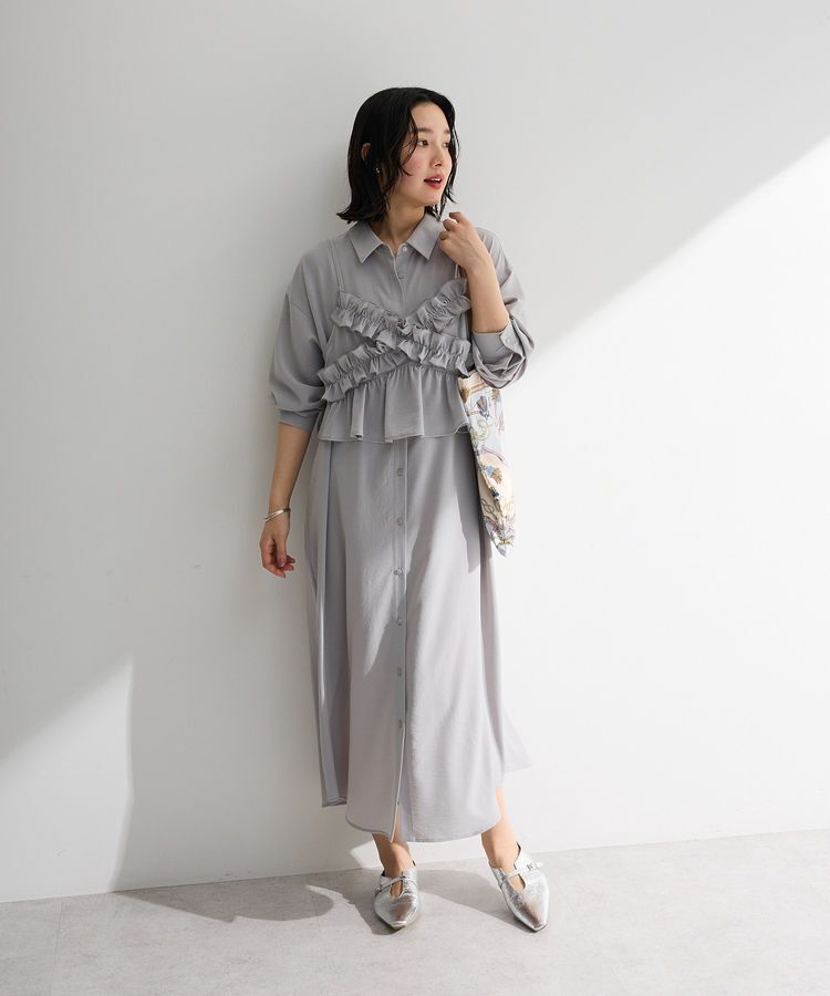 Green Parks「SET2点フリルビスチェ＋シャツワンピース」|ワンピース|Gray