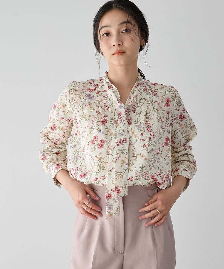 YECCA VECCA「ボタニカルフラワー柄ボウタイブラウス」|シャツ・ブラウス|