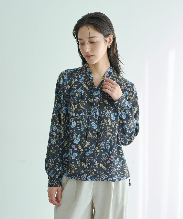 YECCA VECCA「ボタニカルフラワー柄ボウタイブラウス」|シャツ・ブラウス|