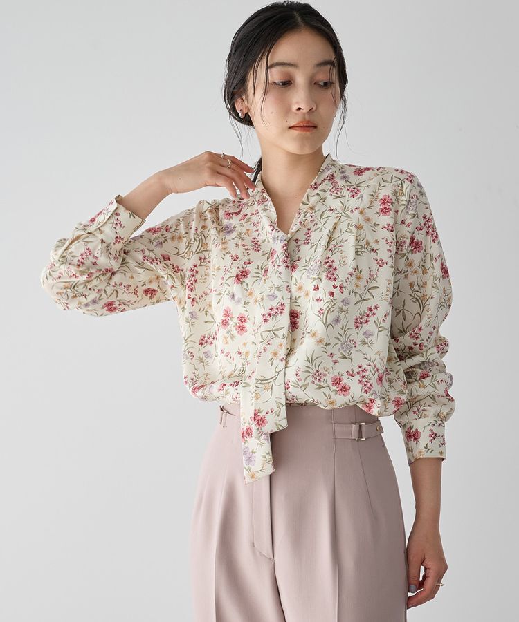 YECCA VECCA「ボタニカルフラワー柄ボウタイブラウス」|シャツ・ブラウス|