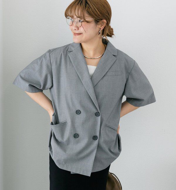  「【＠noricorico102】ハーフスリーブダブルデザインテーラードジャケット」|テーラードジャケット|グレー