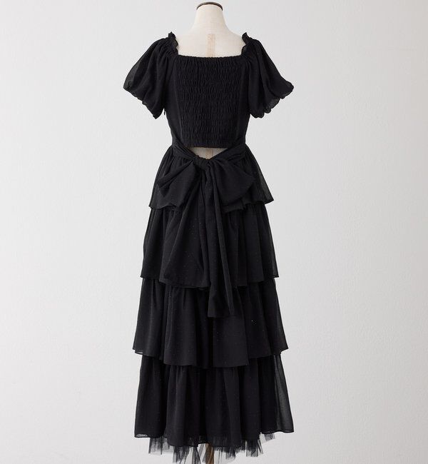  「【Black Ribbon Collection】バックリボンティアードワンピ」|ワンピース|