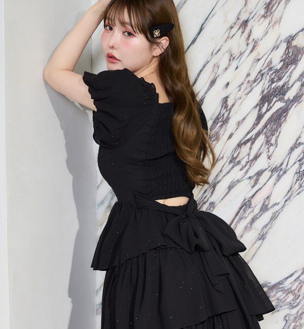  「【Black Ribbon Collection】バックリボンティアードワンピ」|ワンピース|