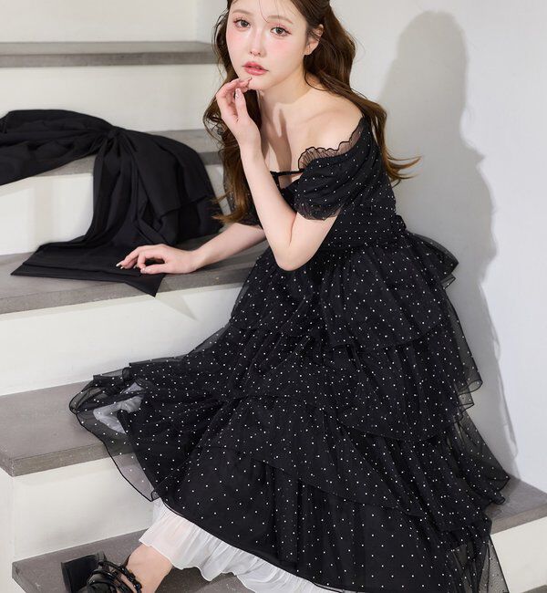  「【Black Ribbon Collection】バックリボンティアードワンピ」|ワンピース|