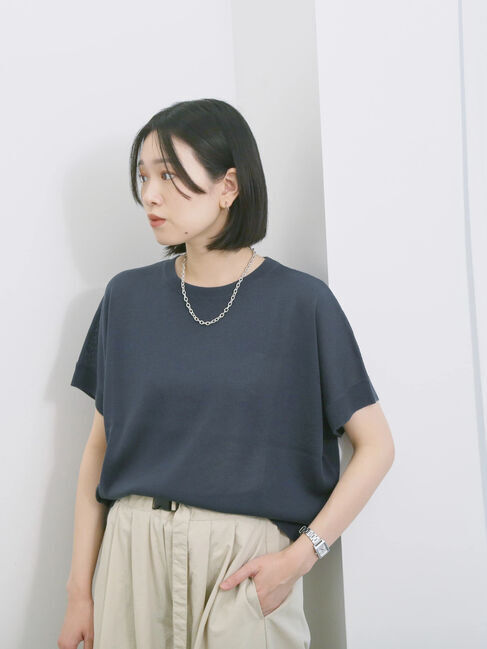 Samansa Mos2 blue「【マシンウォッシャブル】麻タッチニットプルオーバー」|ニット・セーター|