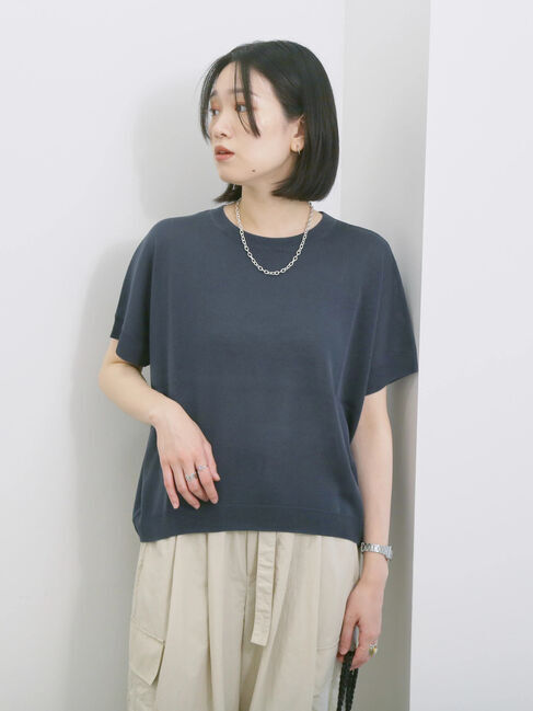 Samansa Mos2 blue「【マシンウォッシャブル】麻タッチニットプルオーバー」|ニット・セーター|