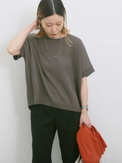 Samansa Mos2 blue「【マシンウォッシャブル】麻タッチニットプルオーバー」|ニット・セーター|