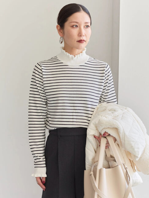 Samansa Mos2 blue「フリル衿ニットプルオーバー」|ニット・セーター|