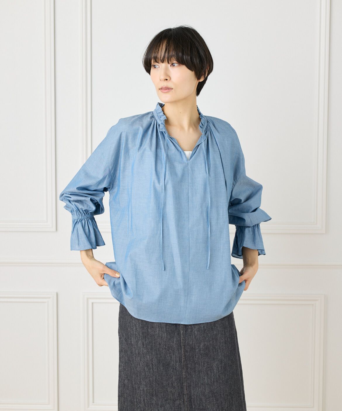 I.T.'S international「フリルカラーギャザーブラウス」|シャツ・ブラウス|