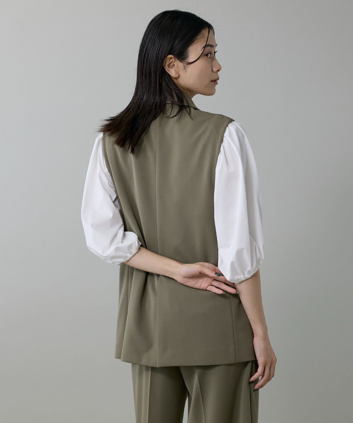 INED「《大きいサイズ》テーラードジレ」|ダウンベスト・ベスト|