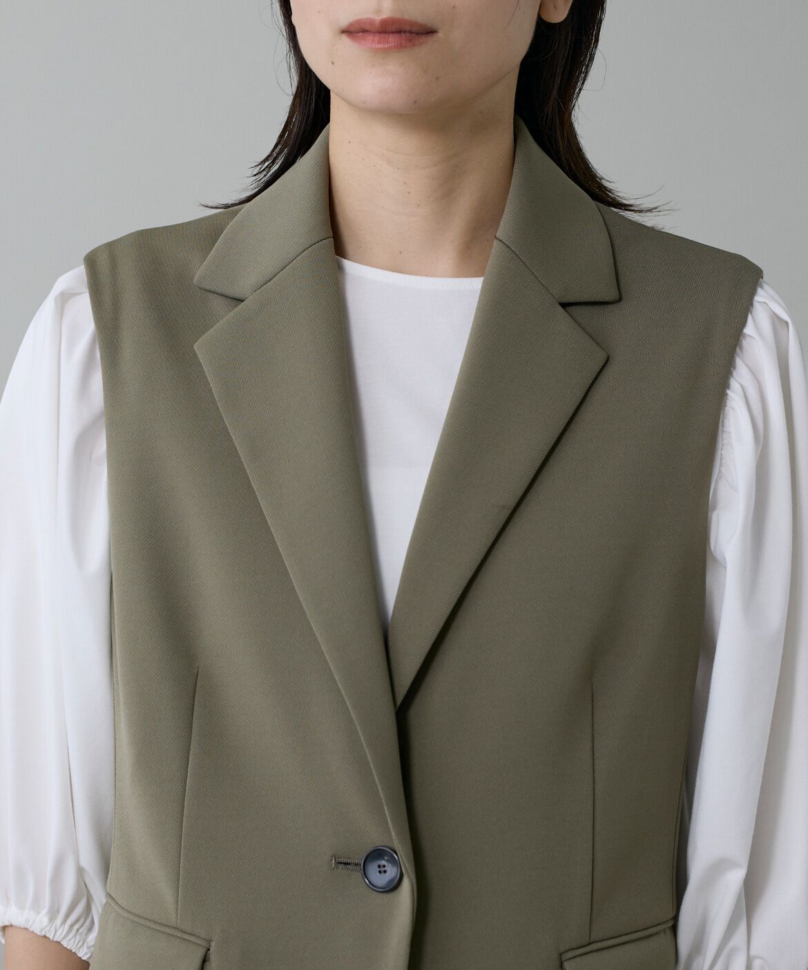 INED「《大きいサイズ》テーラードジレ」|ダウンベスト・ベスト|