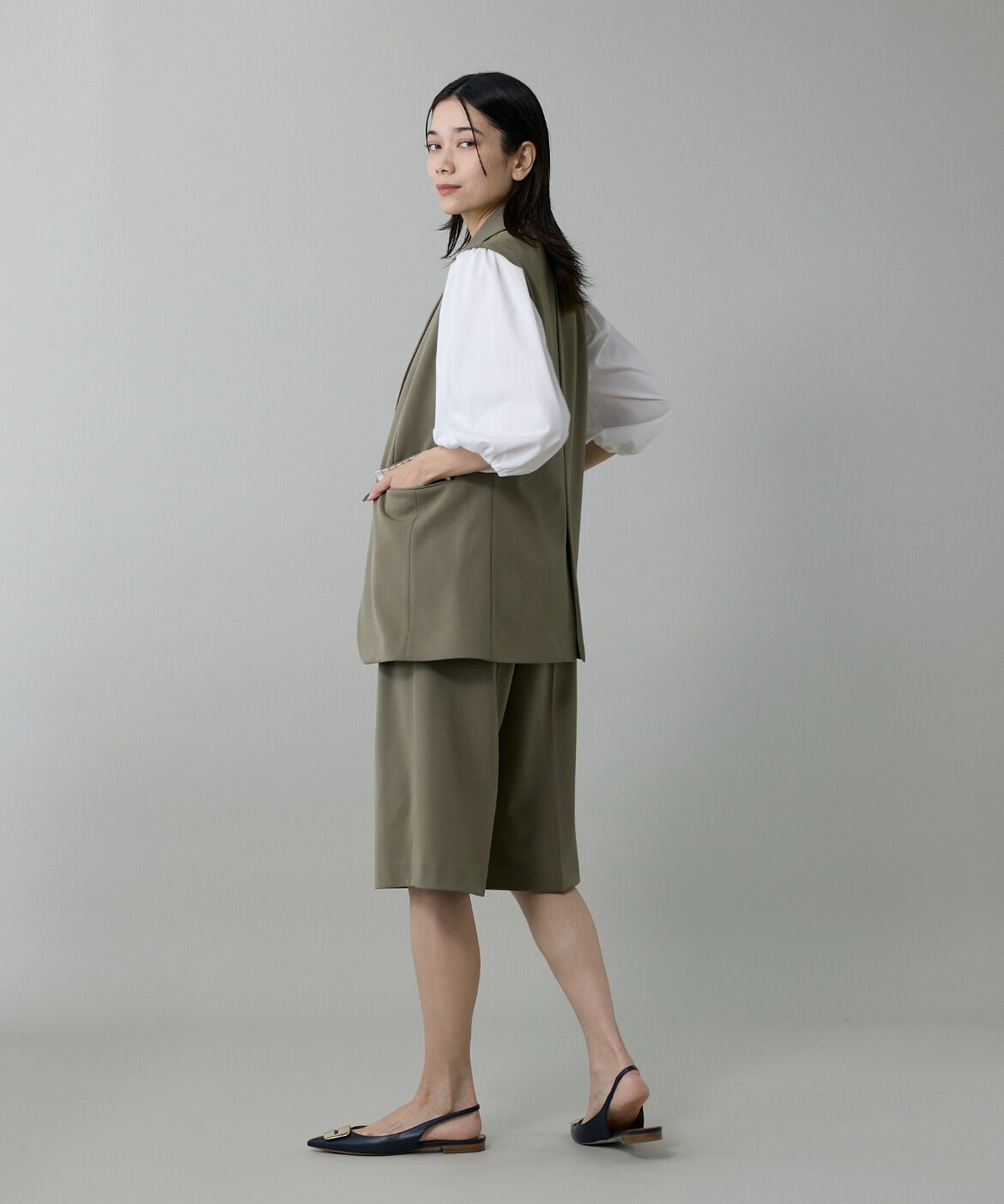 INED「《大きいサイズ》テーラードジレ」|ダウンベスト・ベスト|