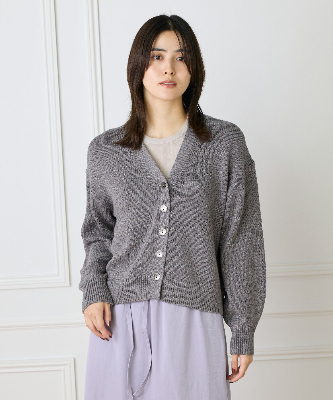 Le Souk「《大きいサイズ》シャイニーカーディガン」|カーディガン|