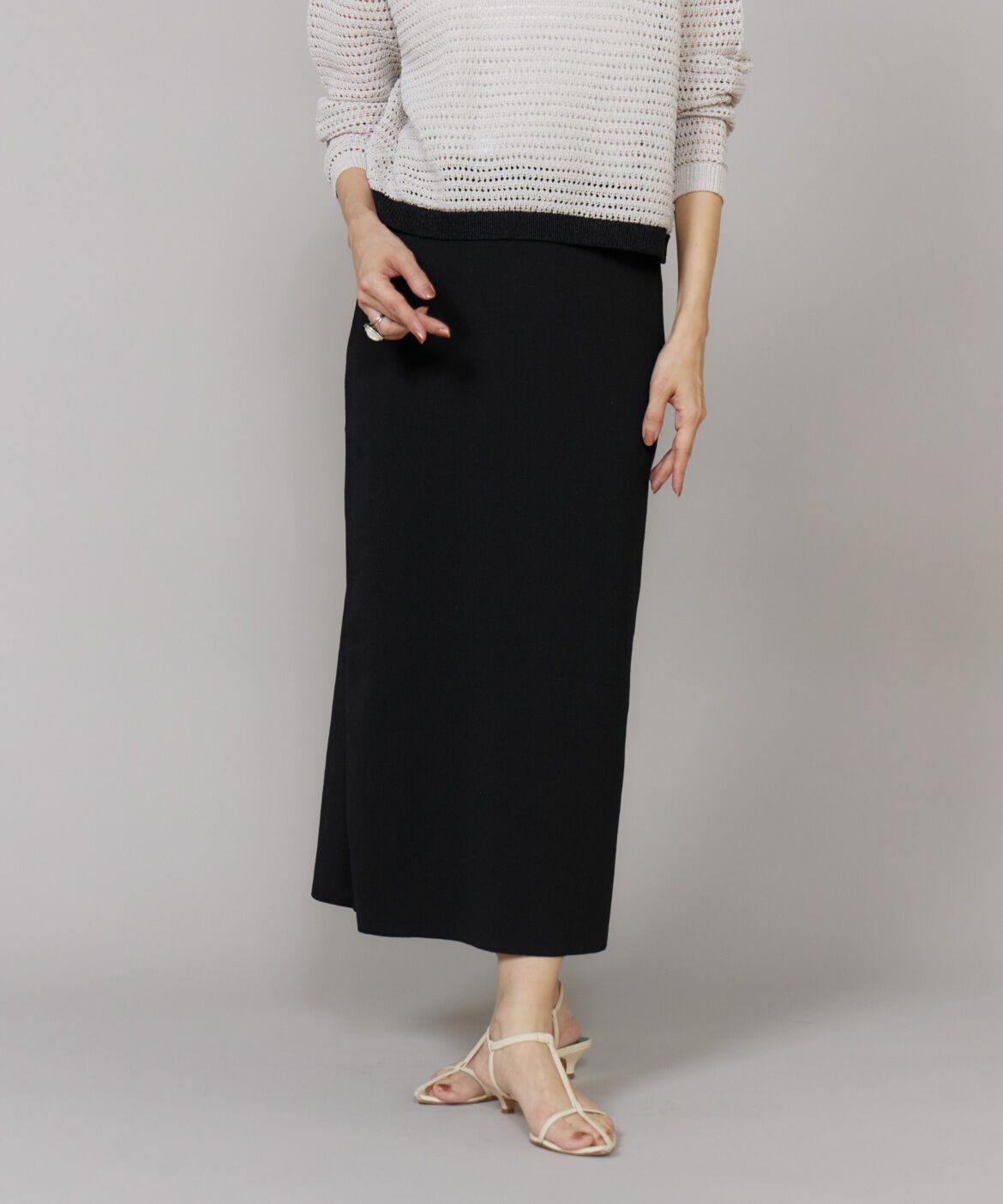 Le Souk「《大きいサイズ》Aラインニットスカート」|タイト|ブラック