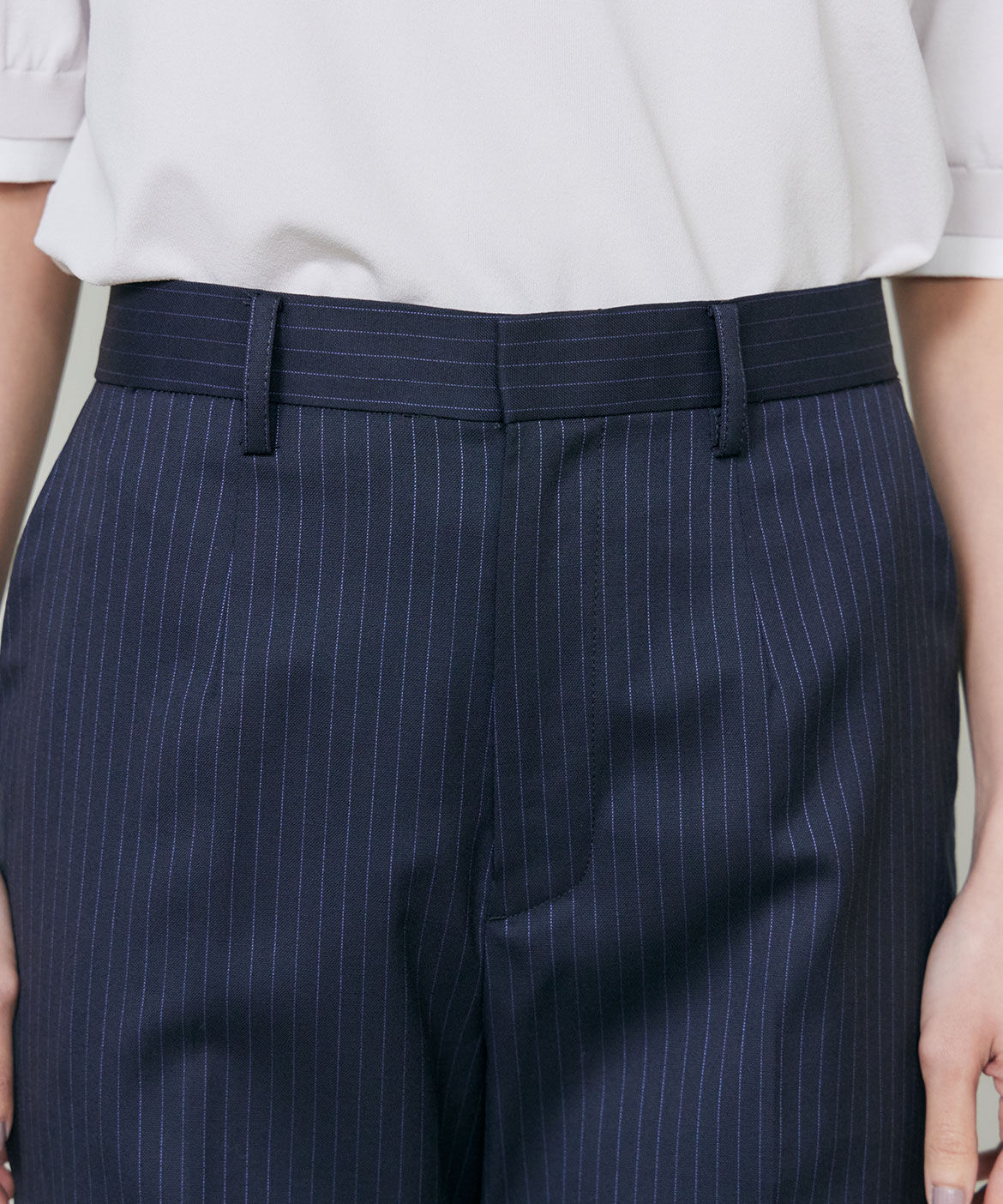 INED「《大きいサイズ》シルクウールストライプセンタープレスパンツ」|その他|