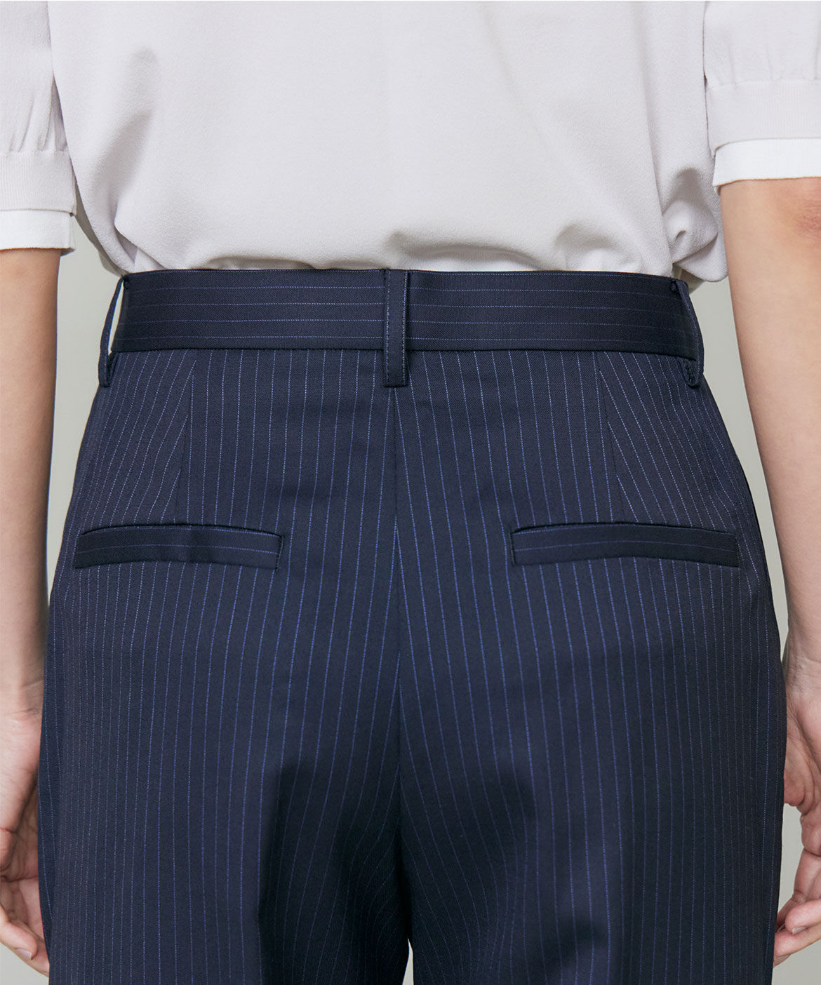 INED「《大きいサイズ》シルクウールストライプセンタープレスパンツ」|その他|