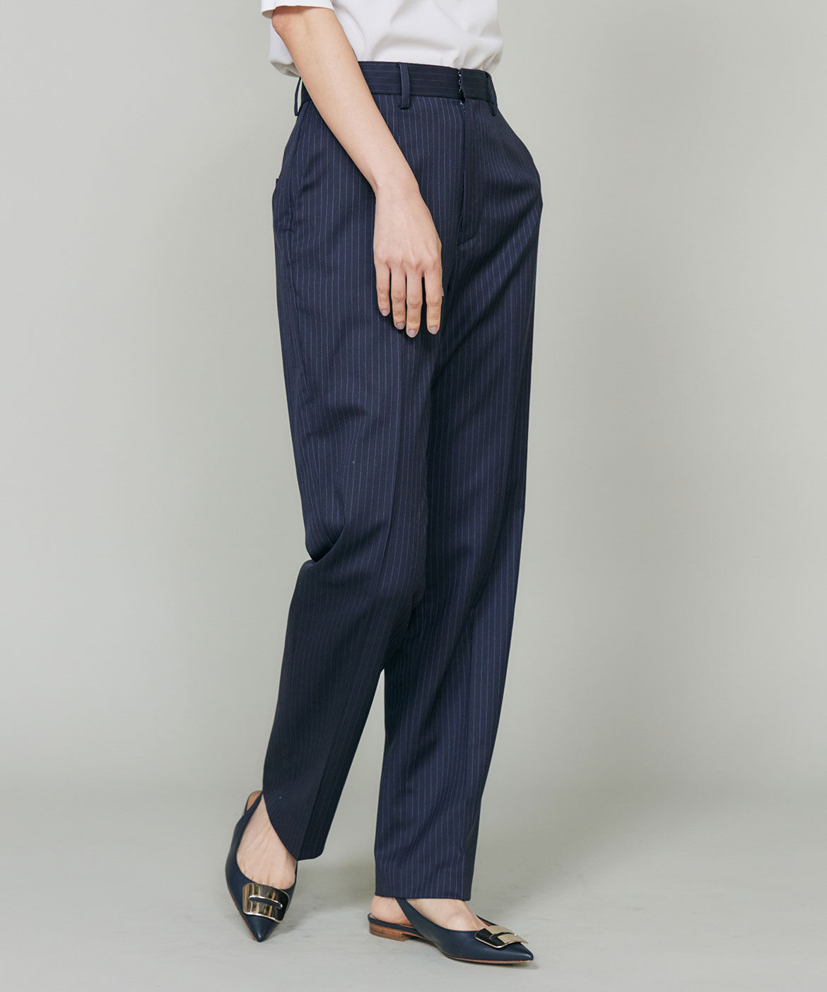 INED「《大きいサイズ》シルクウールストライプセンタープレスパンツ」|その他|