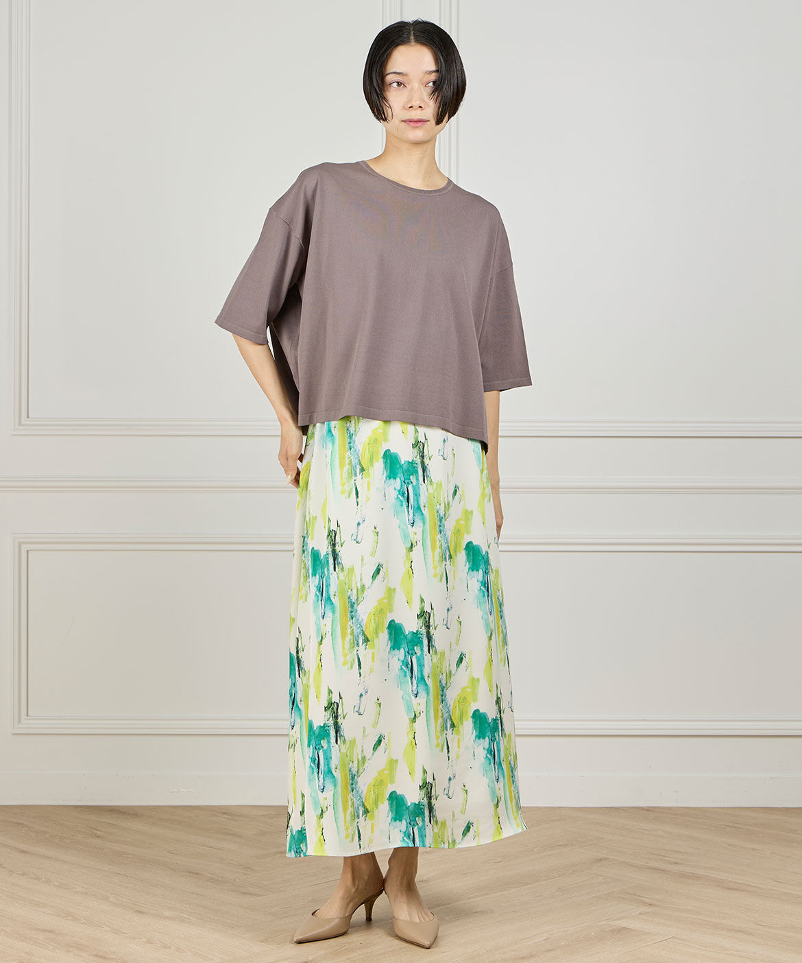 INED「《大きいサイズ》Tシャツ風ニット」|ニット・セーター|