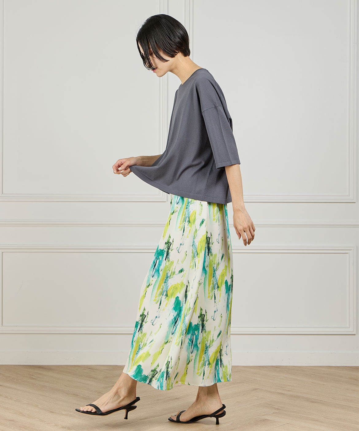 INED「《大きいサイズ》Tシャツ風ニット」|ニット・セーター|