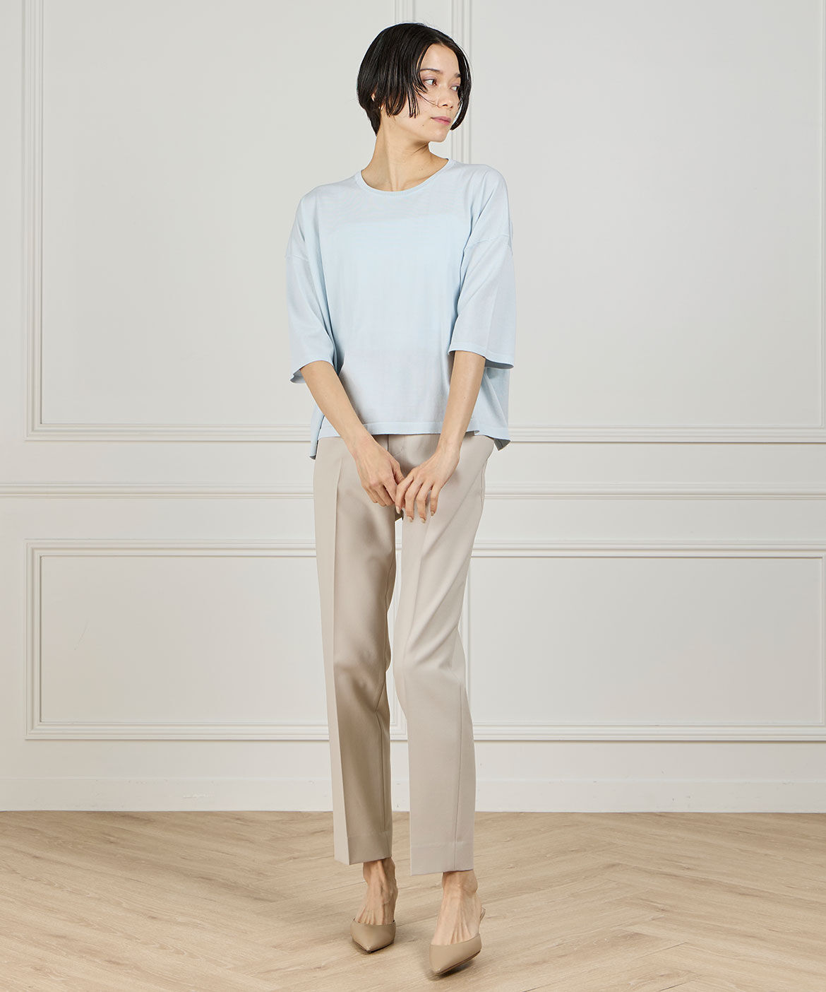 INED「《大きいサイズ》Tシャツ風ニット」|ニット・セーター|