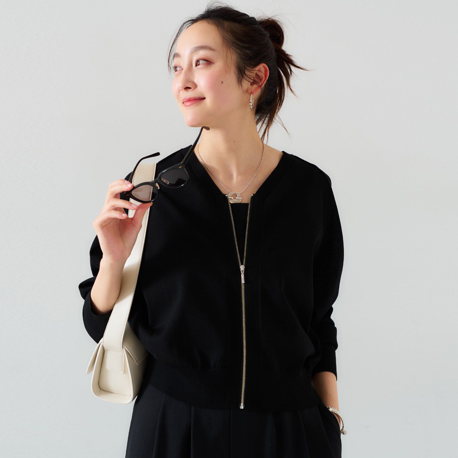 UNTITLED「【体型カバー/日除け】シアーニットカーディガン」|カーディガン|ブラック(019)