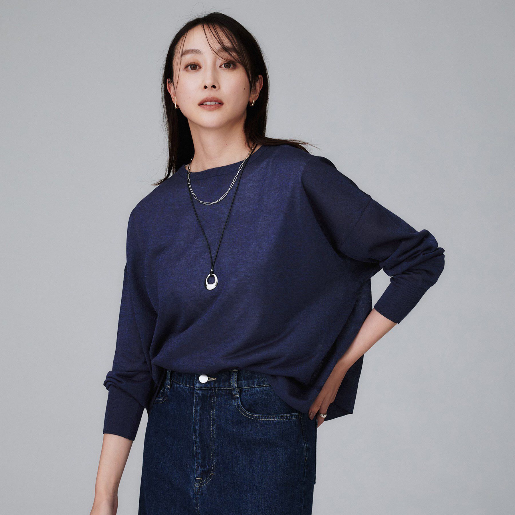 UNTITLED「【前後2WAY/アンサンブル可/ゆったり】シアーカーディガン」|カーディガン|ブルー(093)