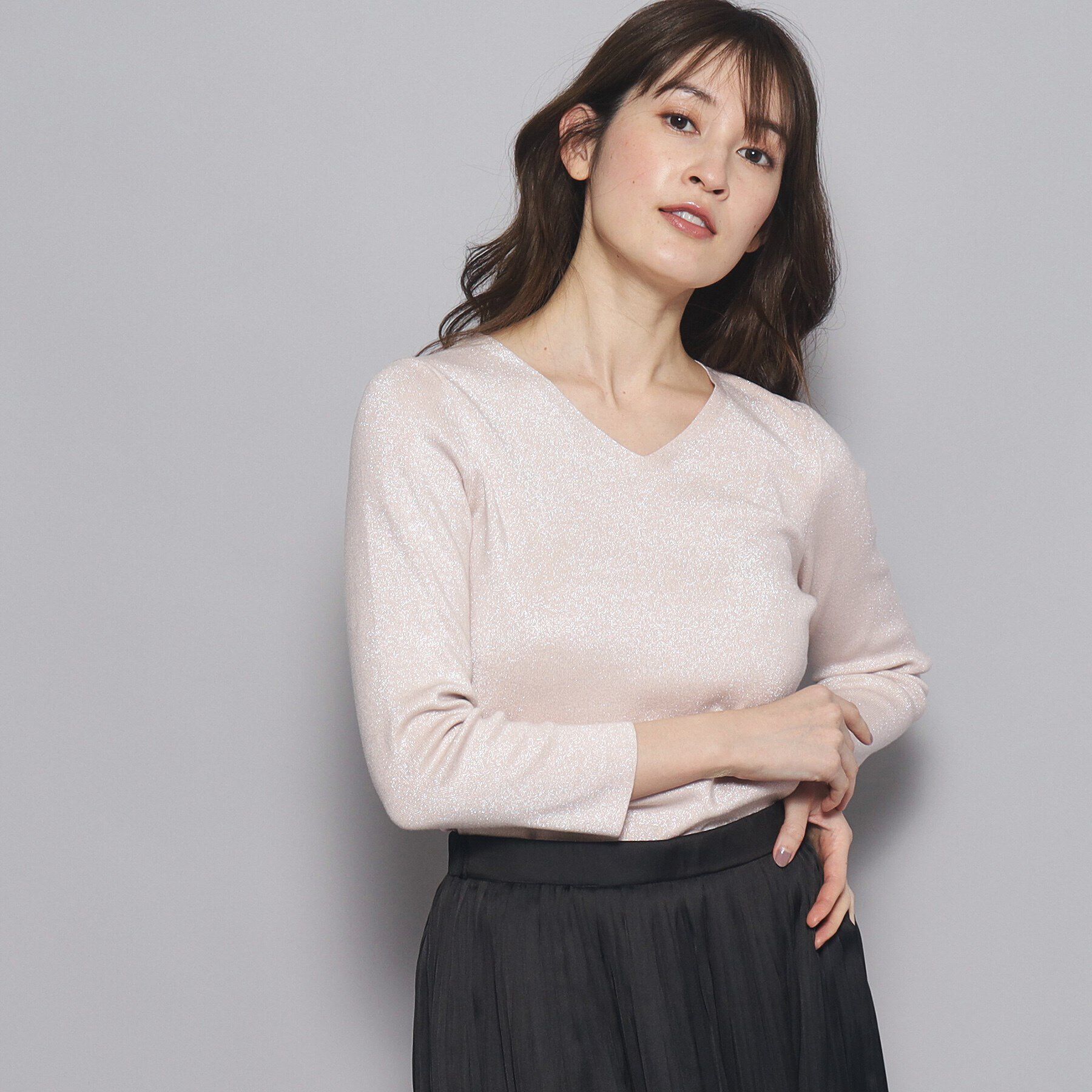 COUP DE CHANCE「【洗える／Vネック】華やかなラメ入りニットプルオーバー」|ニット・セーター|ライトピンク(070