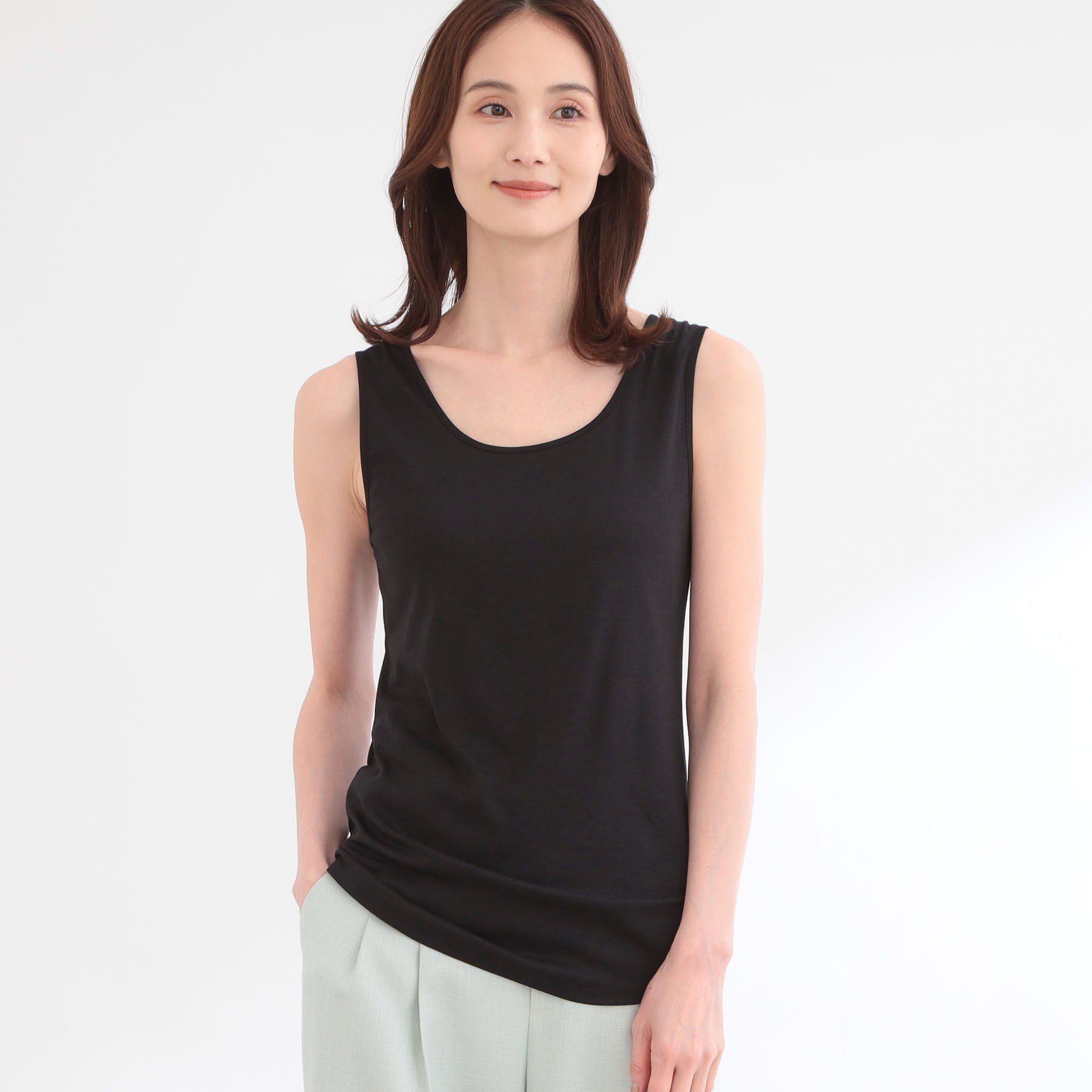 Reflect「ラウンドネックカットソータンクトップ」|キャミソール|ブラック(019)