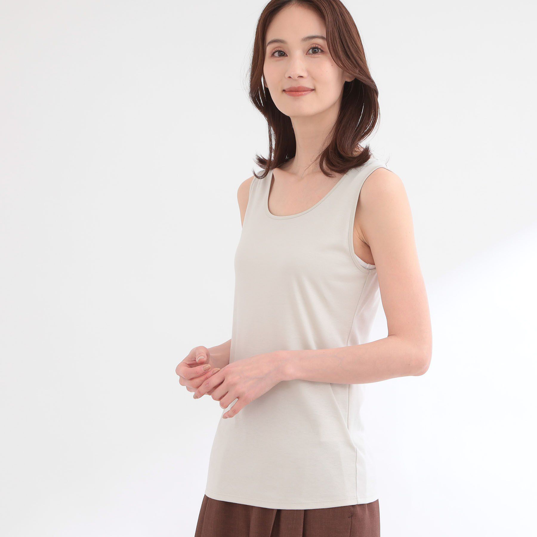 Reflect「ラウンドネックカットソータンクトップ」|キャミソール|グレージュ(050)