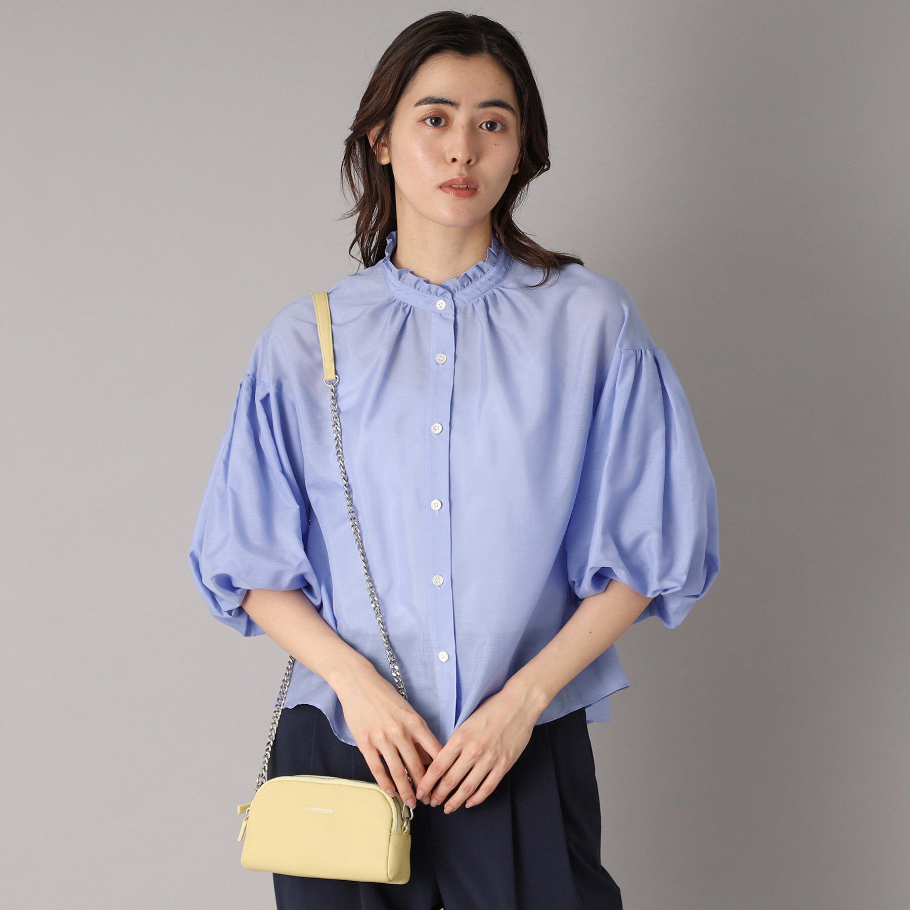 DRESSTERIOR「【洗える】スタンドフリルボリュームスリーブブラウス」|シャツ・ブラウス|