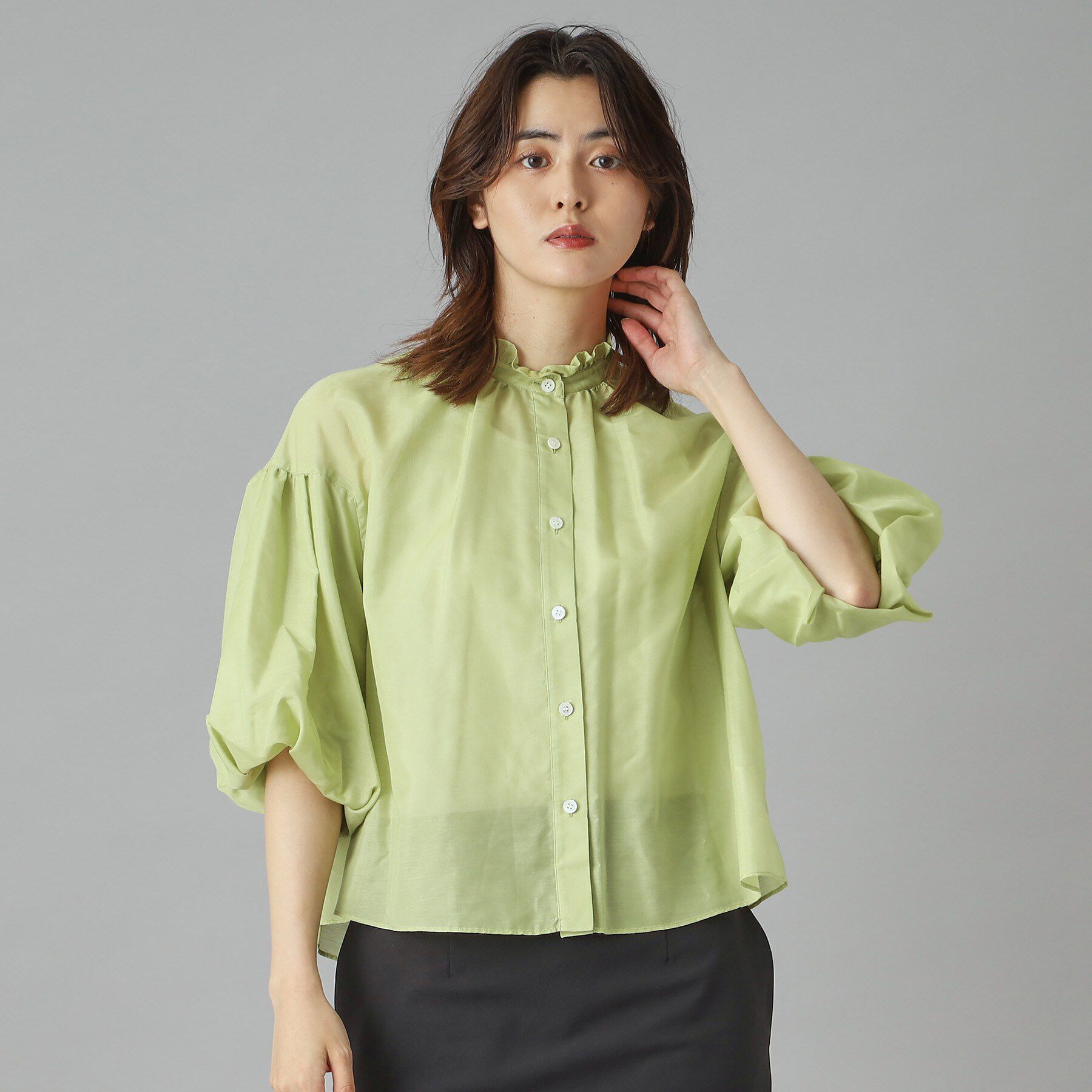 DRESSTERIOR「【洗える】スタンドフリルボリュームスリーブブラウス」|シャツ・ブラウス|