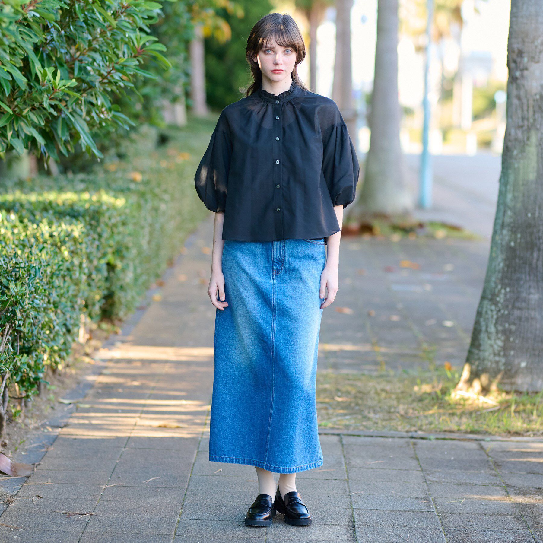 DRESSTERIOR「【洗える】スタンドフリルボリュームスリーブブラウス」|シャツ・ブラウス|