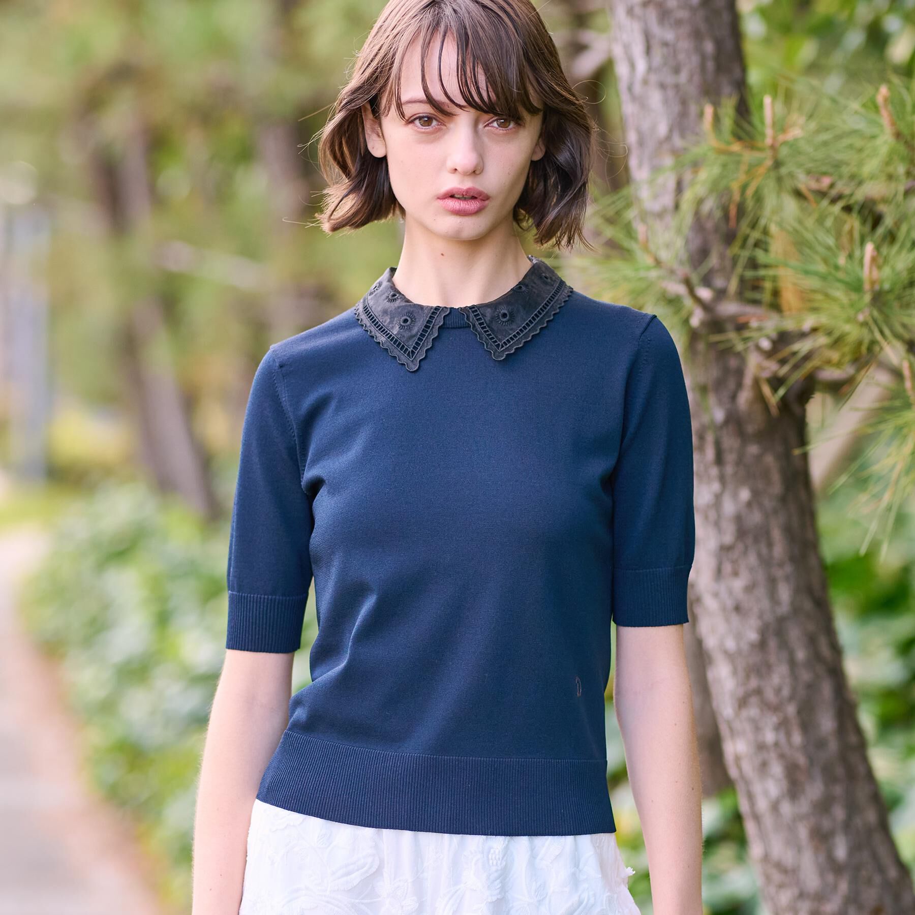 DRESSTERIOR「【洗える／2WAY】エンブロイダリーカラーニット」|ニット・セーター|