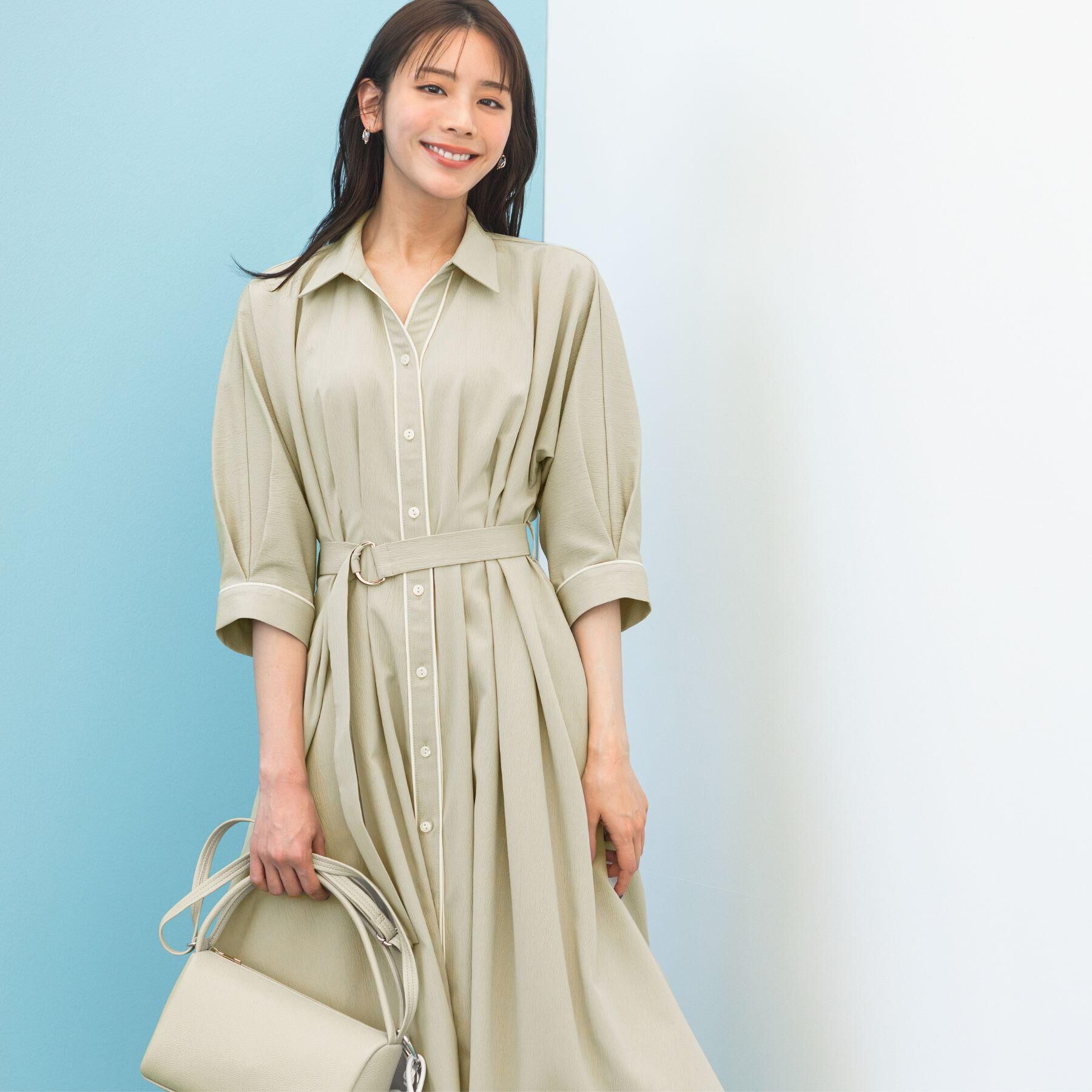 grove「【貴島明日香さん着用・美シルエット】ウエストタック配色ワンピース」|ワンピース|