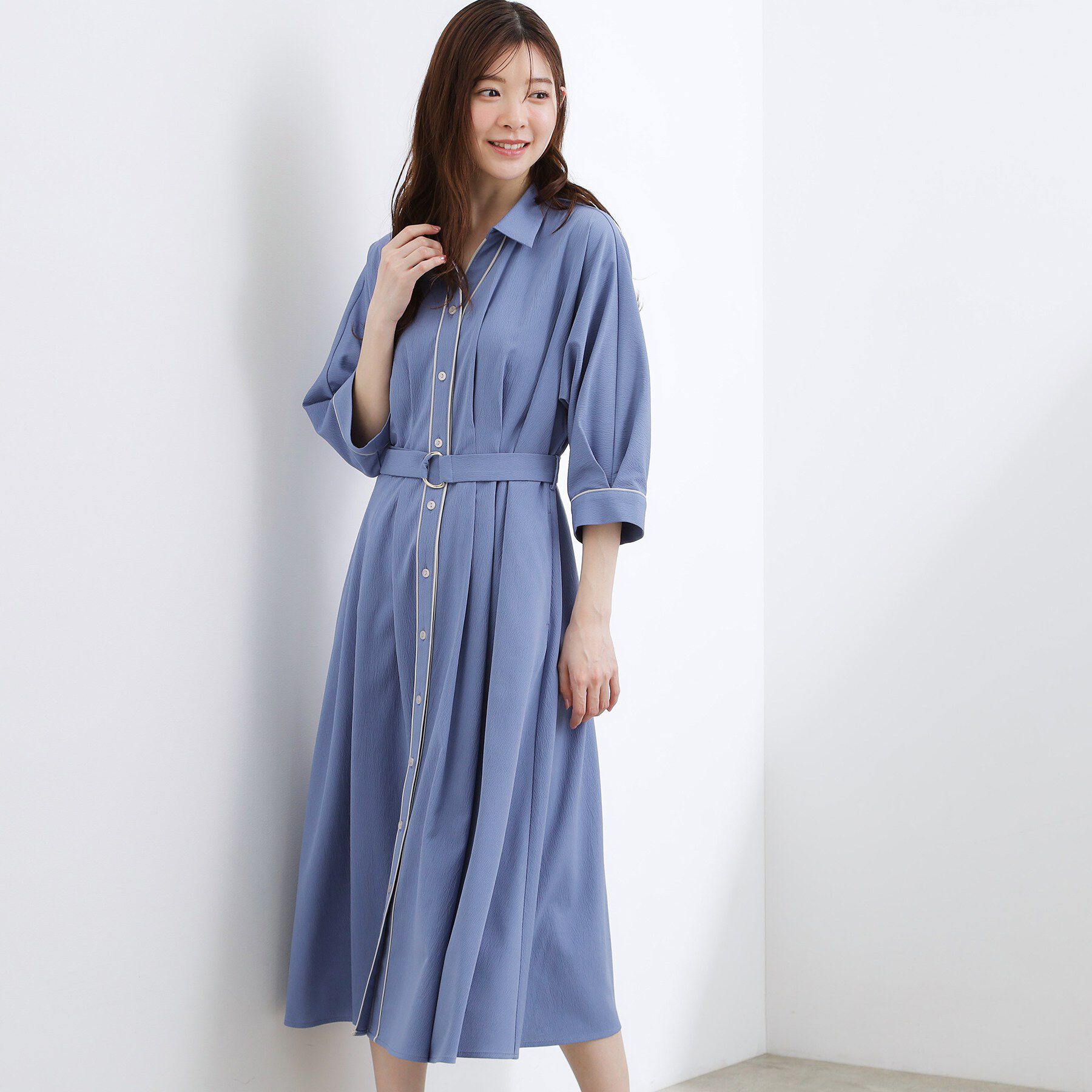 grove「【貴島明日香さん着用・美シルエット】ウエストタック配色ワンピース」|ワンピース|