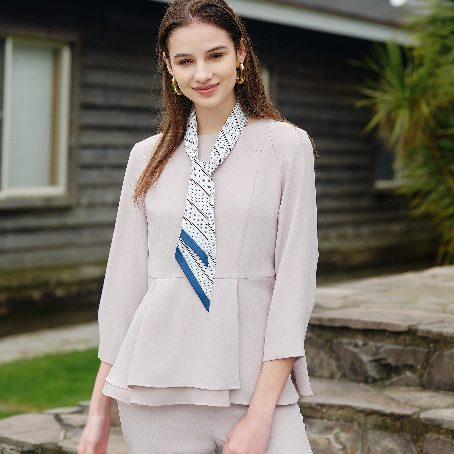 INDIVI「【洗える／UVケア／SETUP可】着る日傘ペプラムブラウス」|シャツ・ブラウス|