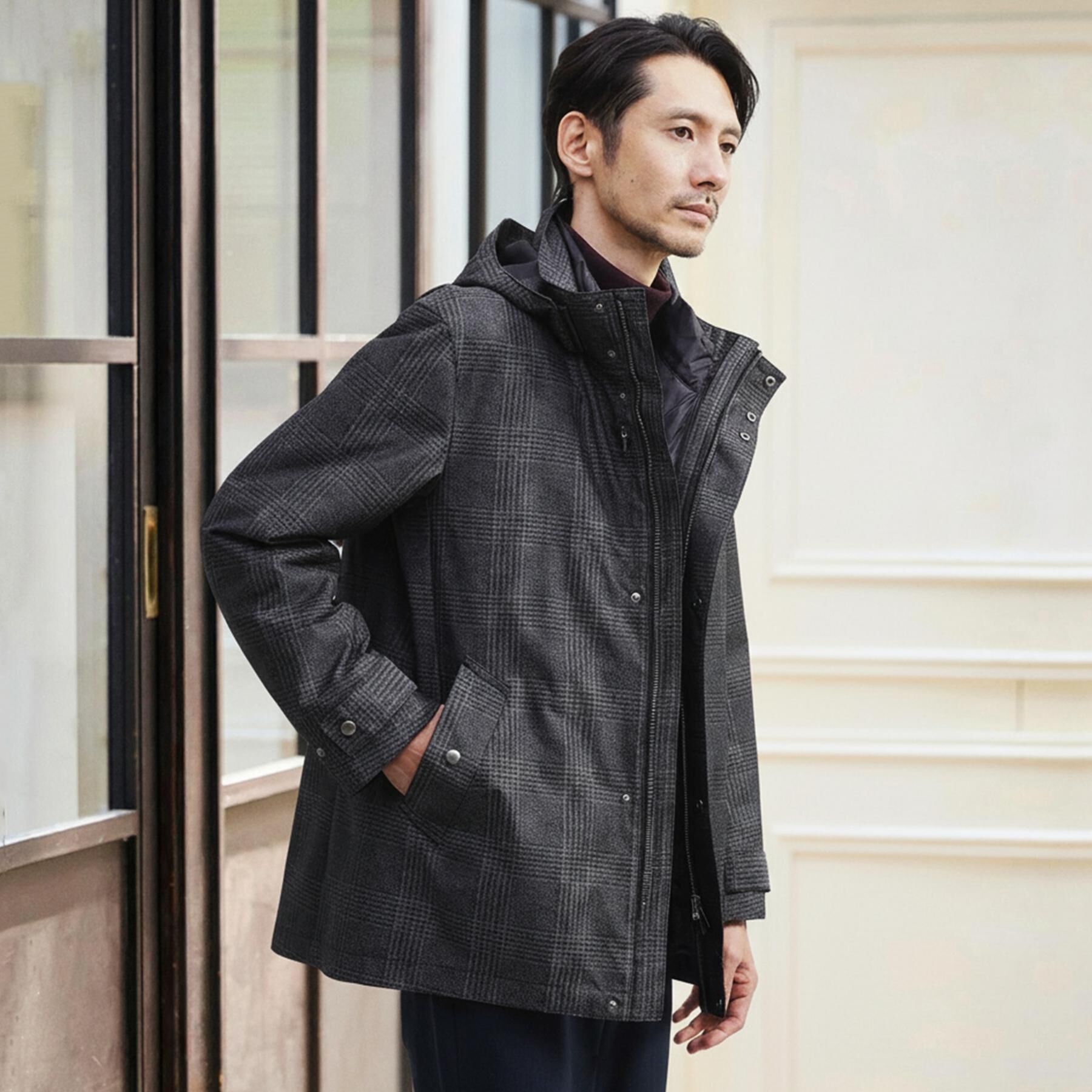 TAKEO KIKUCHI「【3WAY】グレンチェック ダウンライナー ブルゾン」|ブルゾン・スタジャン|ライトグレー(211