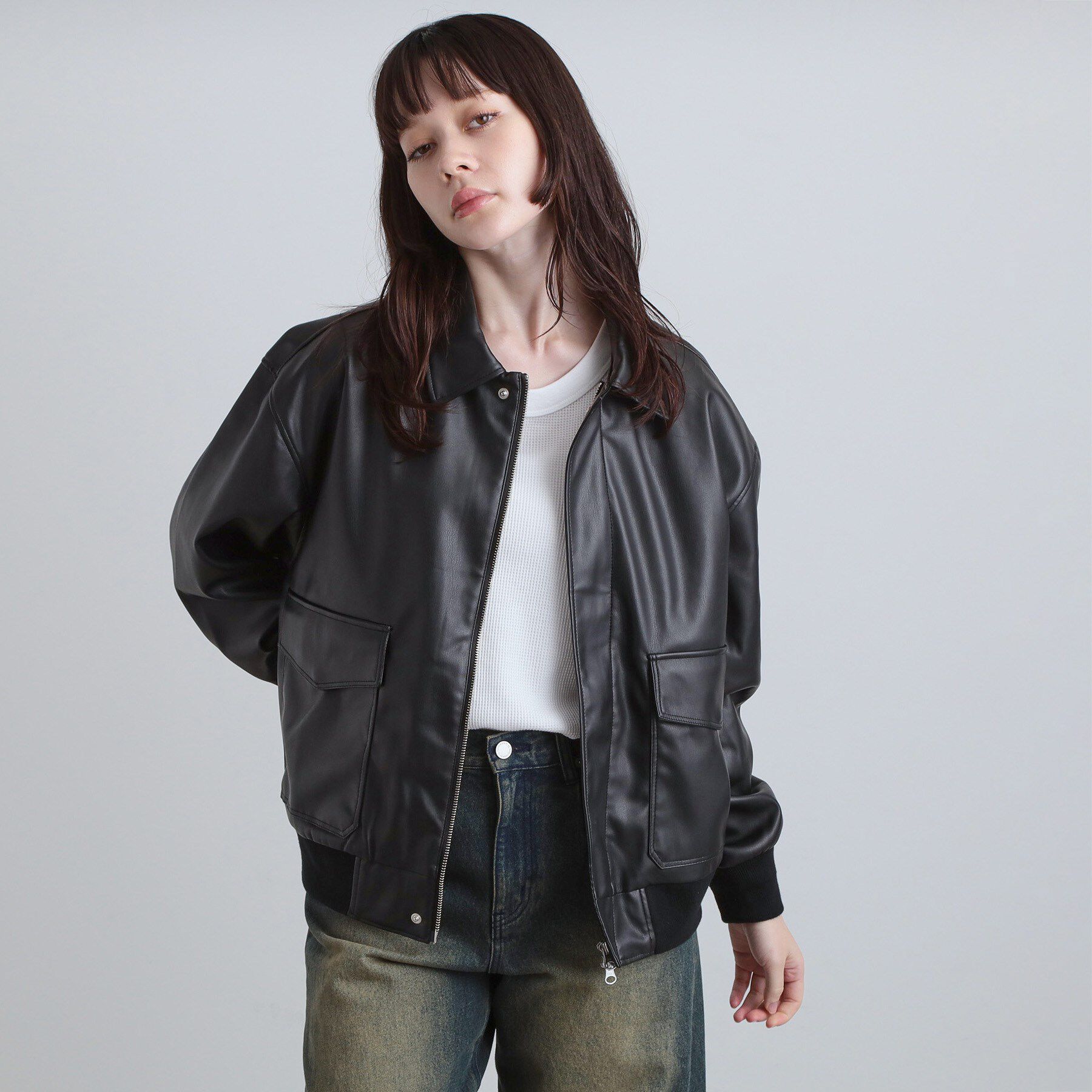 tk.TAKEO KIKUCHI「A－2シンセティックレザーブルゾン」|ブルゾン・スタジャン|