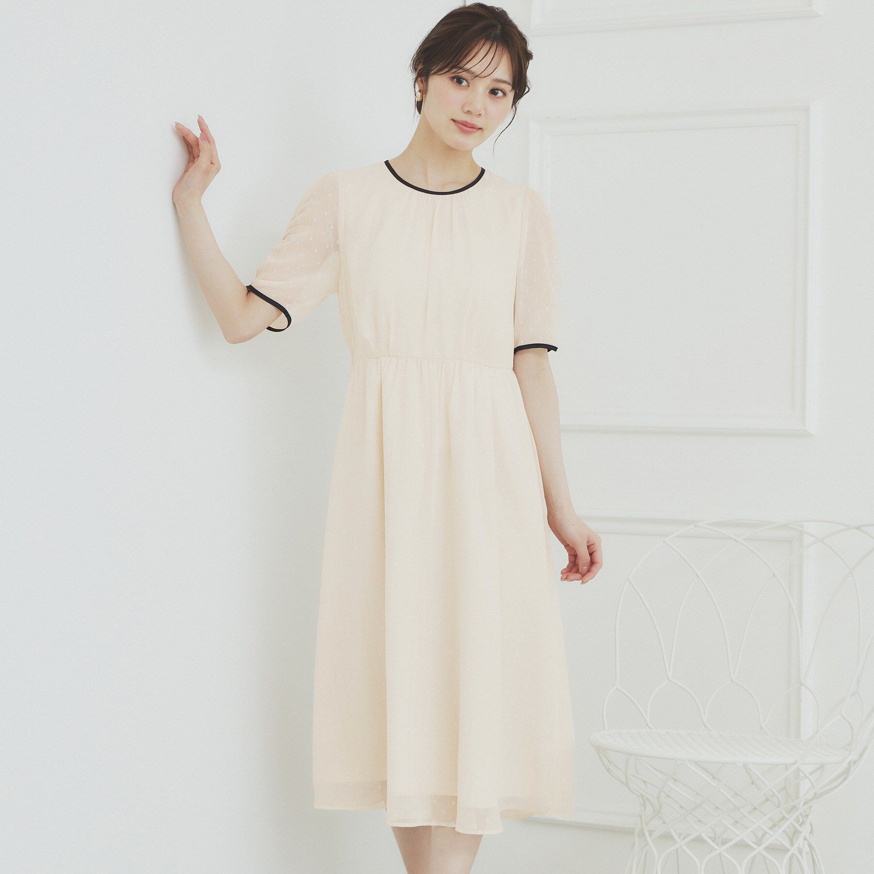 index「フィット＆フレアバイカラーワンピース【洗濯機洗い可/イージーアイロン】」|ワンピース|