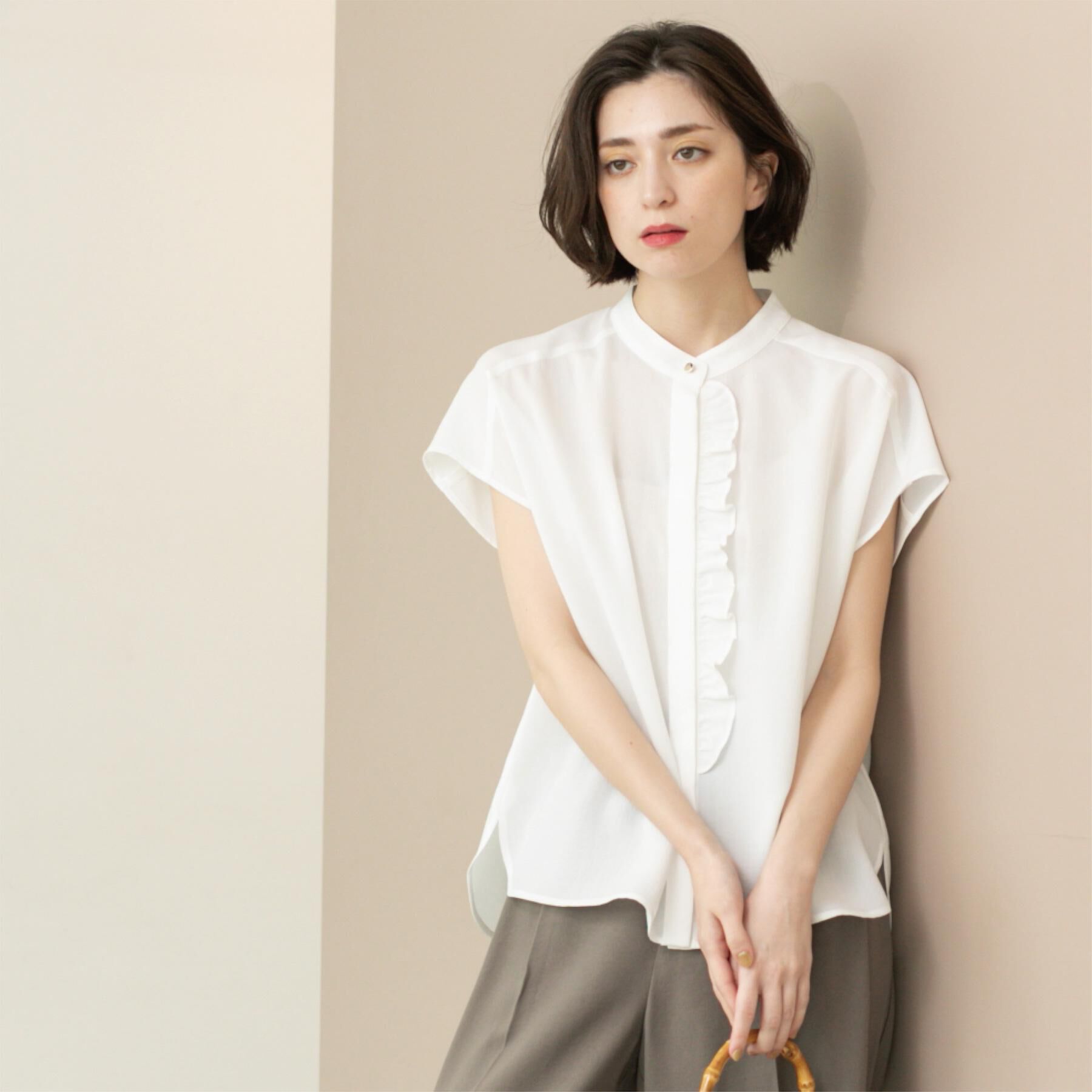 OPAQUE.CLIP「リネンライクフロントフリルブラウス【洗濯機洗い可/吸水速乾/接触冷感】」|シャツ・ブラウス|