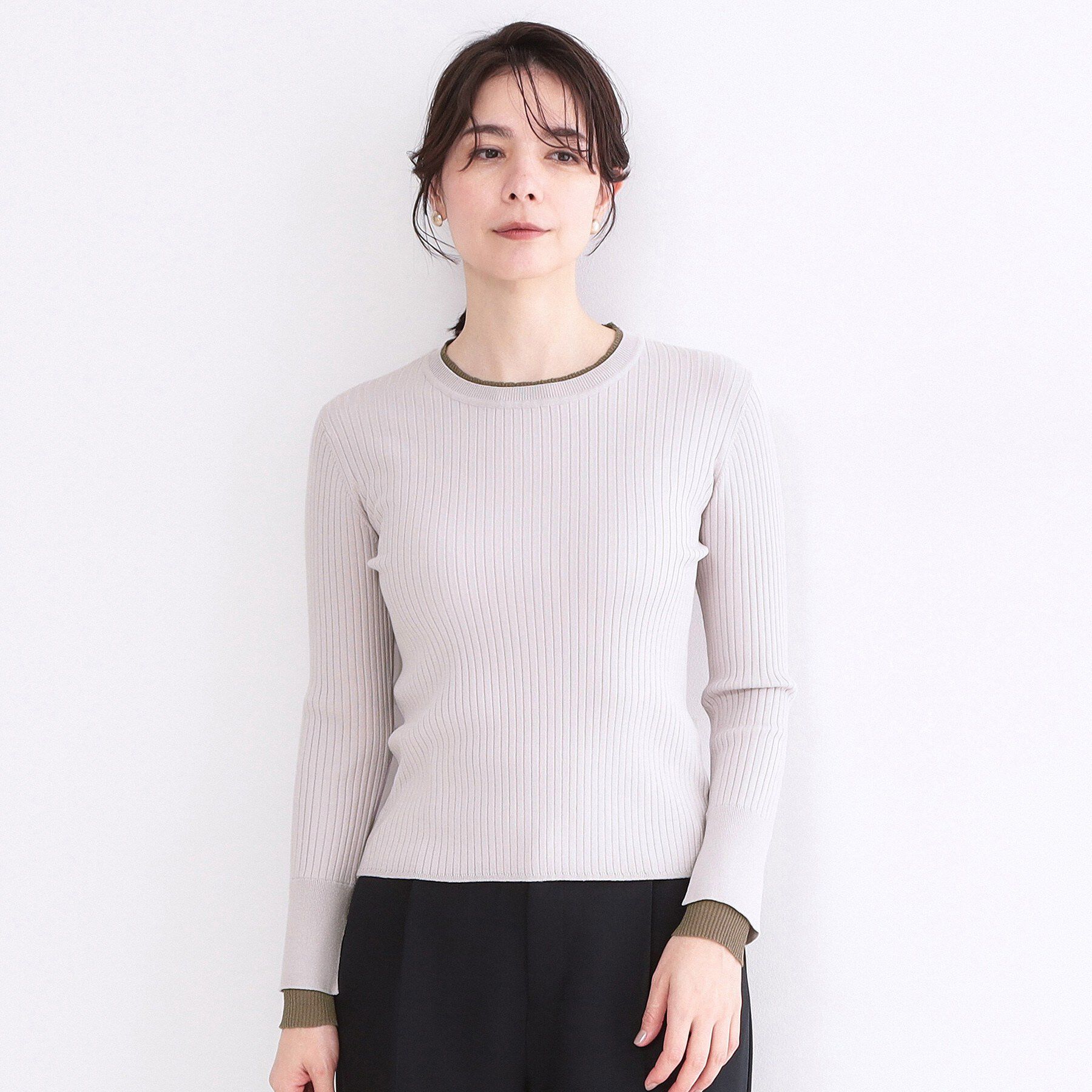 OPAQUE.CLIP「レイヤード風クルーネックリブニット【洗濯機OK】」|ニット・セーター|